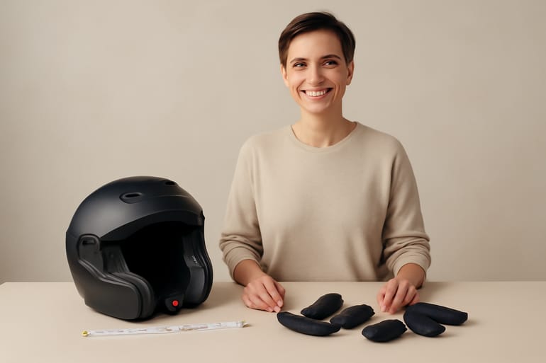 Guia de ajuste: meça a cabeça e ajuste o acolchoamento